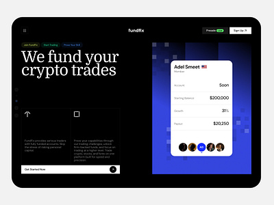 FundFix - crypto fund prop firm blockchain bridge crypto crypto trading dapp defi landing page prop startup trading trend web web design web3