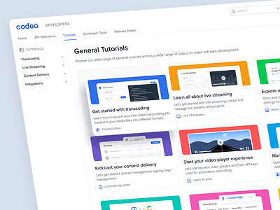 Illustrated Tutorial Page branding clean cloud api content delivery design documentation graphic design guides icons illustrations integrations live streaming screenshots support transcoding tutorial page ui ux videos web