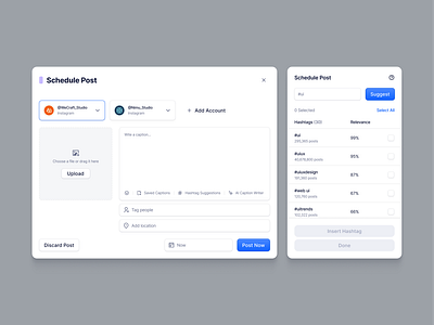 Schedule Post - Social Media Manager analytics clean ui dashboard manager marketing minimal multipurpose saas saas dashboard schedule post social media ui design uiux upload post