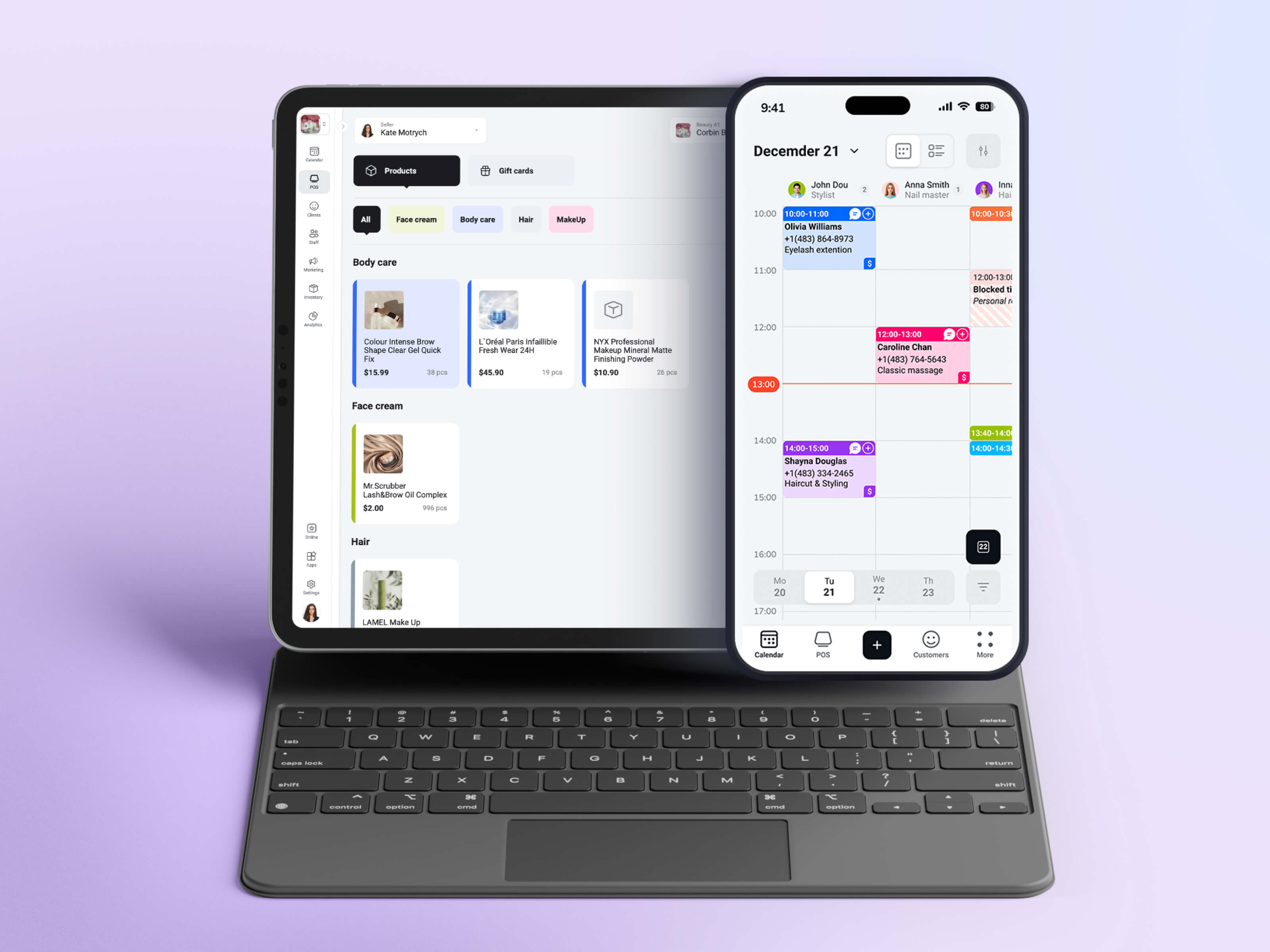 Booking & POS B2B SaaS platform appointment booking b2b beauty tech booking app business software calendar ui crm design system figma ios design ipad app iphone app mobile design pos system product design saas scheduling tablet ui ux design wellness