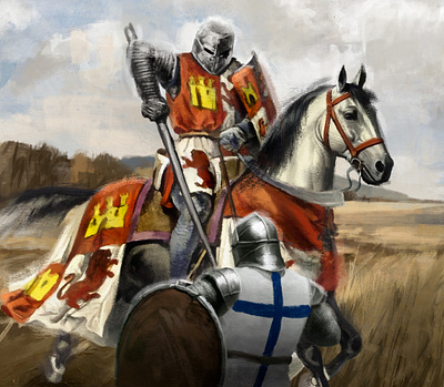 Battle of Aljubarrota armor battle horse knight medieval oilpainting shield spear tradigital