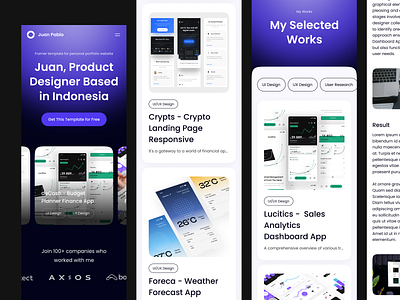 Juan Pablo - Another Page Responsive Personal Portfolio Template clean creative curriculum vitae dark theme editable template figma framer jitter landing page landing page template personal branding personal portfolio personal portfolio template reponsive responsive landing page responsive personal portfolio sleek ui8 web design website theme