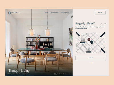Property Building Selector apartment arrows booking building carousel cover full screen gallery image label layout map mayna properties split screen tag title ui