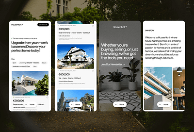 Mobile designs → HouseHunt app design clean figma house minimal minimalistic mobile mobiledesign modern real estate real estate website responsive responsive design webdesign webflow