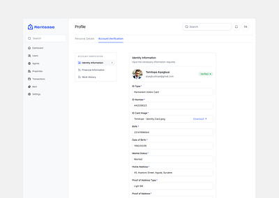 Identity Information - Web design property proptech rent ui ui design ux ux design