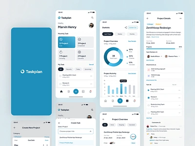 Taskplan - Task Manager Mobile App - Collage Version app mobile app planner planning project detail project management project timeline schedule statistics task management task manager task plan template timeline ui ui kit ux working hours