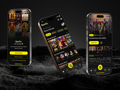 Devflix - Streaming Media Mobile UI app graphic design illustration media movie streaming ui