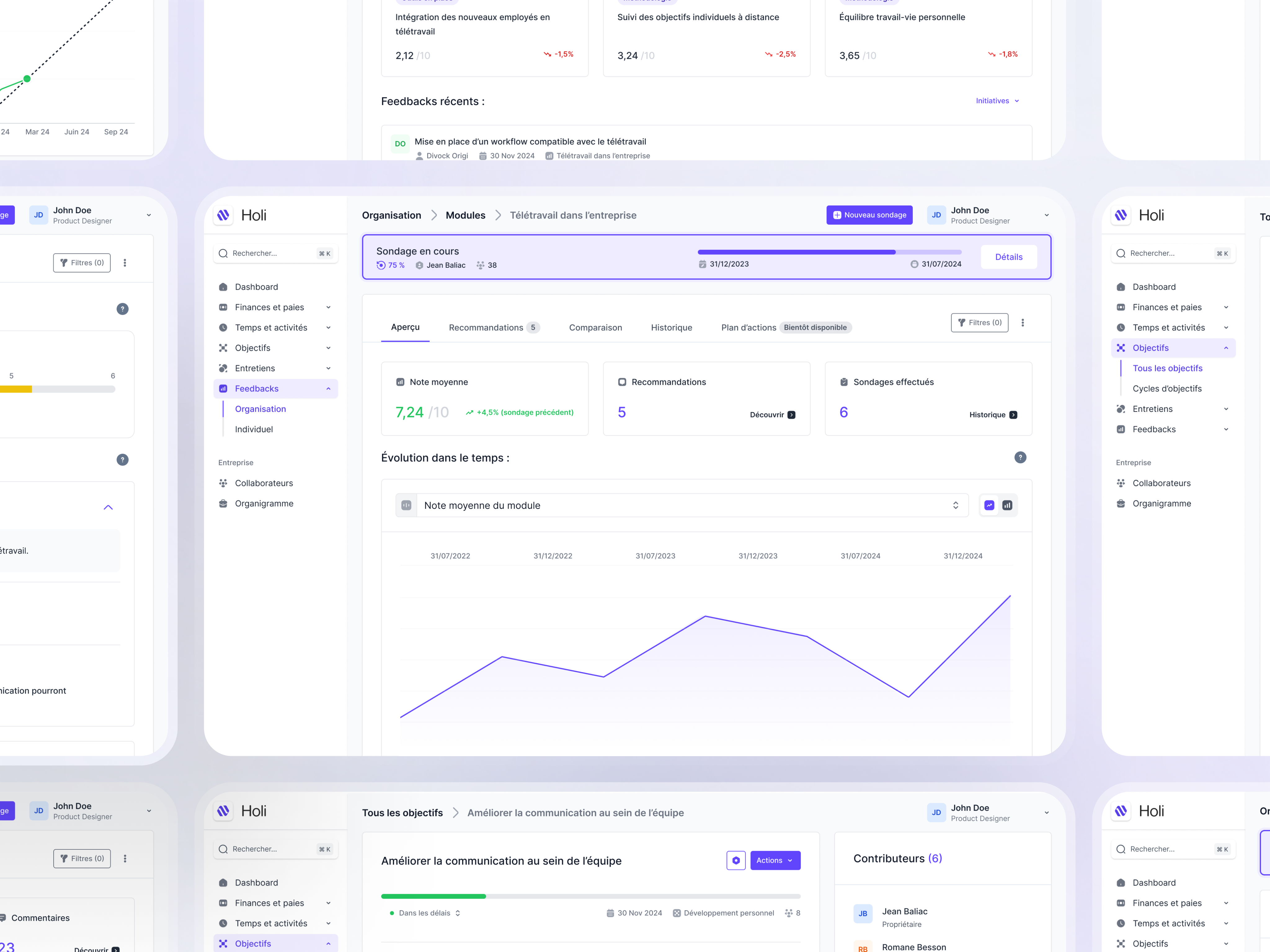 Holi | Feedbacks Dashboard board clean dashboard employee feedback figma hr human resources interface minimal people management product product design progress saas saas design track ui user dashboard whitespace
