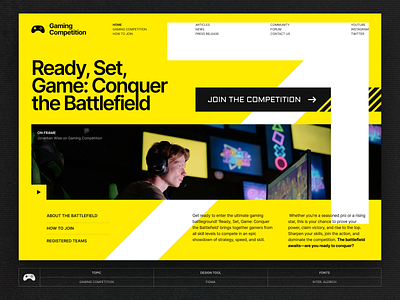 Gaming Competition - Landing Page asymetric battlefield bold clean competition design editorial design futuristic game gaming layout mobile game online pc game swiss design typography ui ux whitespace