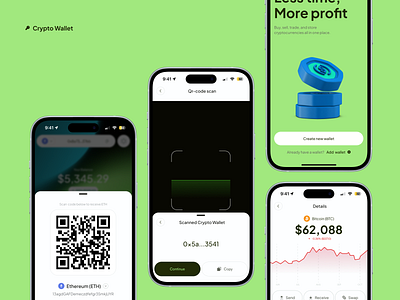 Crypto Wallet App for Seamless Exchanges application bitcoin blockchain crypto crypto exchange crypto wallet fintech green ui ux wallet web web3