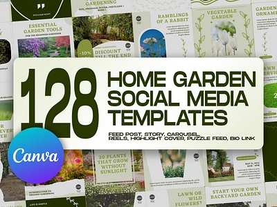 128 Home Garden Social Media Templates canva template garden business gardening graphic design home garden instagram feed instagram post instagram post template instagram stories template instagram update social media banner social media kit social media pack social media templates