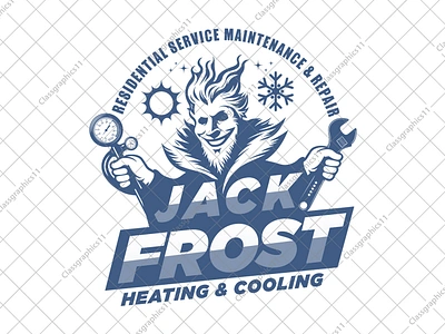 Jack Frost Heating Cooling Logo air conditioning cooling heating hvac jack frost maintenance pressure gaugue residential services wizard