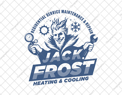 Jack Frost Heating Cooling Logo air conditioning cooling heating hvac jack frost maintenance pressure gaugue residential services wizard