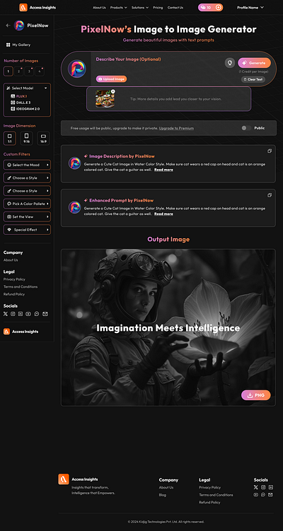 PixelNow Image to Image Generator WebApp UI landing page product design ui uiux ux webapp ui