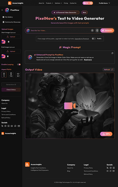 PixelNow Text to Video Generator WebApp UI figma landing page ui ui uiux ux web app ui webapp ui