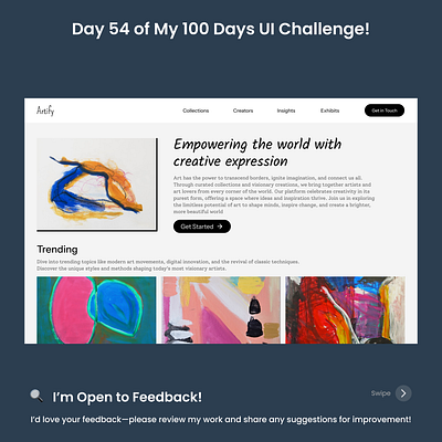 Day 54/100 - Art Gallery Landing Page UI engagement.