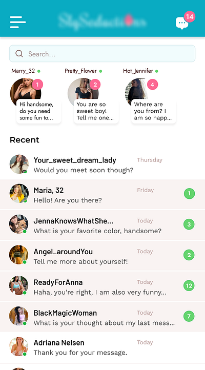 Inbox chat list (Dating app) @flat @mobile dating fun simple ui ux