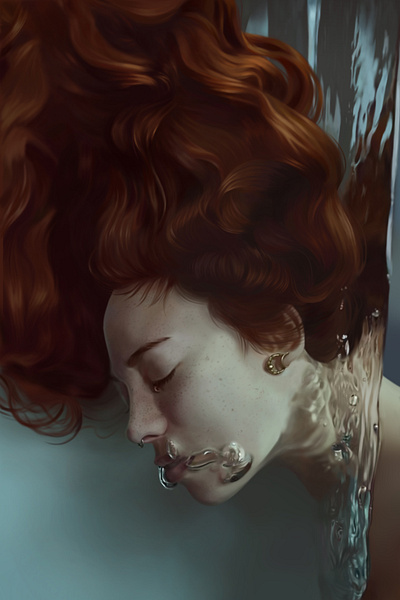 Water and hair art design emotion girl graphic design hair illustration picture red hair water