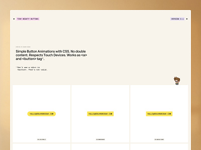 Tiny Mighty Buttons | Webflow CSS Buttons animation beige button button animation button hover button micro interaction button motion call to action character clean figure interaction link micro interaction minimal ui ui design ux ux design yellow