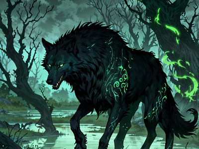 Black Wolf in Moonlight anime art dark fantasy fantasy illustration magic nature wolf