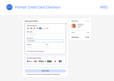 Daily UI #002: Credit Card Checkout checkout credit card daily ui prompt ui