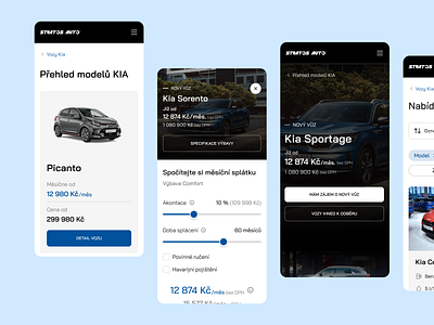 Stratos Auto - Czech Car Dealership black blue calculator car cards design figma list minimal mobile responsive slider store ui ux view web design website white