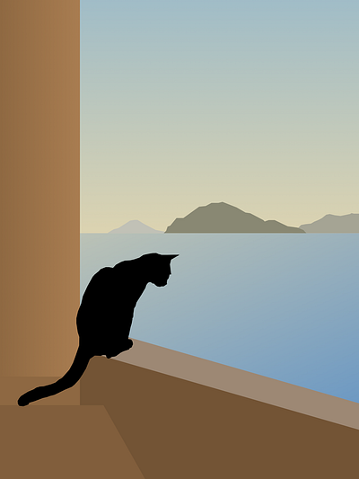 cat watches the sunrise abstraction art cat essential illustration minimalism minimalistiga sunrise