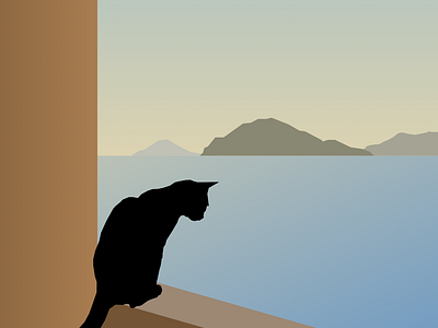 cat watches the sunrise abstraction art cat essential illustration minimalism minimalistiga sunrise