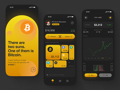 Stairz: yet another crypto wallet & trading app branding chart crypto dark design exchange gradient helvetica homepage minimalism mobile noise onboarding trading ui ux wallet