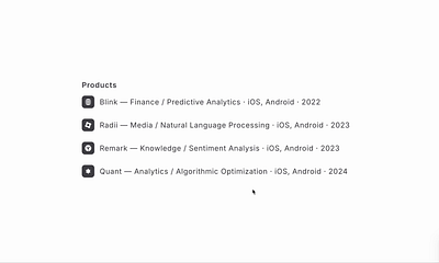 Following cursor · Products · Synth animation cursor design experience icon interaction interface landing light logo mockup motion page portfolio product resume ui ux web website