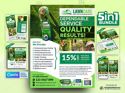 Landscaping Services Marketing Material Bundle Layout Canva instagram story banner landscaping door hanger landscaping eddm mailer landscaping eddm postcard landscaping flyer landscaping postcard landscaping social media banner lawn care canva design bundle lawn care eddm postcard lawn care flyer canva template lawn care instagram story banner