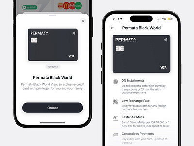 Mobile Bank (Card) air miles rewards app interface bank card banking app card benefits card selection clean contactless payments credit card design financial services fintech foreign currency low exchange rates minimalistic ui mobile banking mobile ui payment system visa card