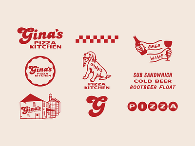 Gina's Pizza Kitchen beer branding deli g graphic design kitchen logo nostalgic pizza restaurant subs