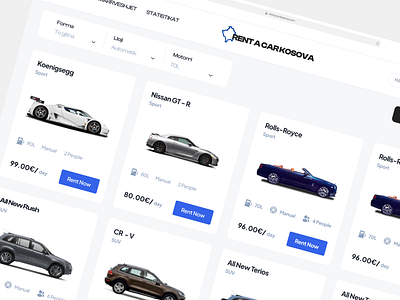 Rent a Car Kosova animation app booking flow branding car e commerce graphic design illustration logo prototype shopping software typography ui ux website wireframe