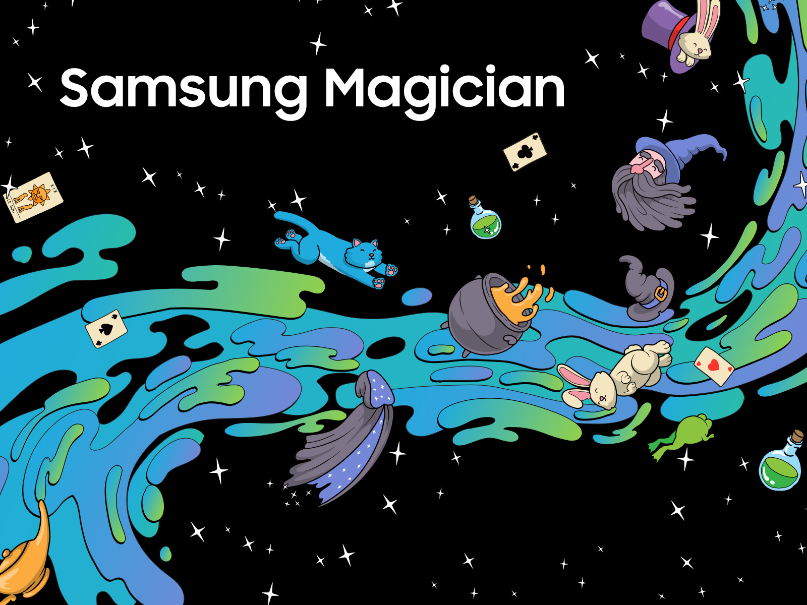 It’s not wizardry it’s just software! adobe animation card cat illustration magic motion motiongraphic muti night potion rabbit stars tech vector wizard