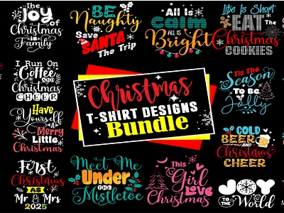 CHRISTMAS T-SHIRT DESIGNS BUNDLE app branding bundle christmas christmas tree design designs graphic design illustration logo love santa t shirt typography usa vector