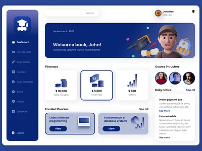 🎓 Student Portal Dashboard UI 🎓 app branding design graphic design illustration logo typography ui ux vector