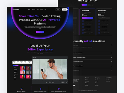 AI Video Editing Landing page ai ai generate artificial graphic design hero section landing page shakil ui video editing web web design webdesign website