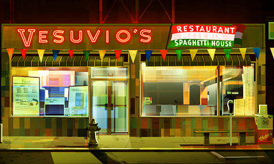 Retro Toronto - 1980s Vesuvio's Pizzeria city illustration lights night print retro toronto vector vintage