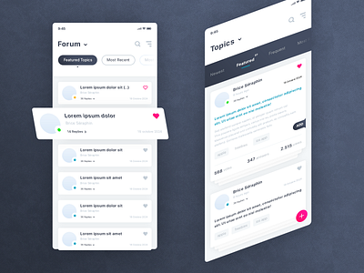 Forum Topics App brand branding dark background pattern featured topics graphic design illustration illustrator ai light color chemes love like most recent newest frequent photoshop psd post forum tropics senior designer typo typography ui ux ui ux icons print designer users profile wirefreaming