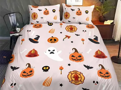 Halloween firefighter Bedding set for pod bedding set dropshiping graphic design pod print on demand