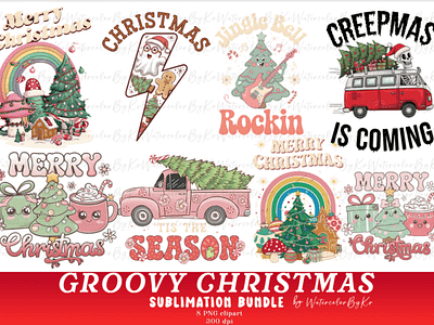 Groovy Christmas Bundle Sublimation 3d animation app branding design graphic design illustration logo motion graphics typography ui ux vector