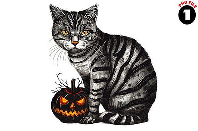 Striped Cat Halloween Gothic Clipart 3d animation app branding design graphic design illustration logo motion graphics typography ui ux vector