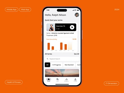 Mobile & Web App UI/UX – Fitness Series Dashboard android animation fitness fitness tracker fitness ui health app health tech heathcare ios motion graphics rehabilitation app ui ux