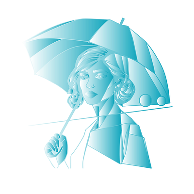 The Rain Woman (2024) cubism digitalart rain umbrella