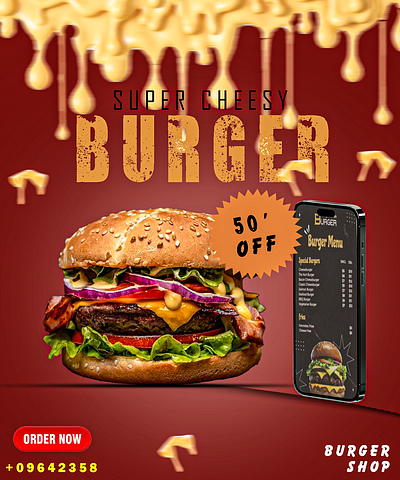 Cheesy Burger Post best design branding burger design facebook graphic design instagram post post social media social media post