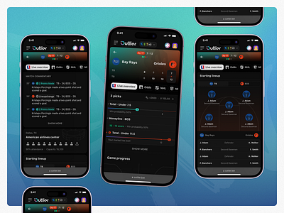 Outlier: Live game app betting clean dark design desktop game games interface mobile modern neon outlier product design sports ui user interface ux web web design