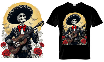 Mariachi Skeleton Day of The Dead Shirt Music Tee animation branding design graphic design illustration logo t sd tshirt typography vector