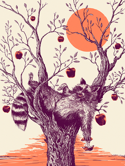 "Malus" Posters For Parks 2024 2024 apple drawing graphic design hand drawn illustra illustration ink minneapolis mpls parks poster posters print raccoon screen screenprint sean quinn