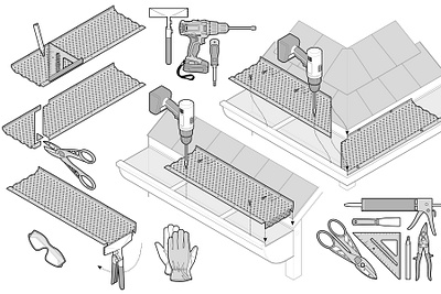 Instructional Graphics adobe illustrator diy drill gloves handyman instructional graphics instructional illustration isometric isometric design maintenance roof scissors square step by step systematic design technical drawing technical graphics technical illustration tools vector graphics